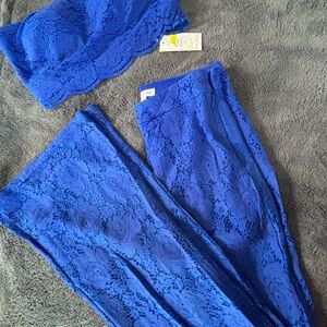 Blue Lace Bralette and Pants Set
